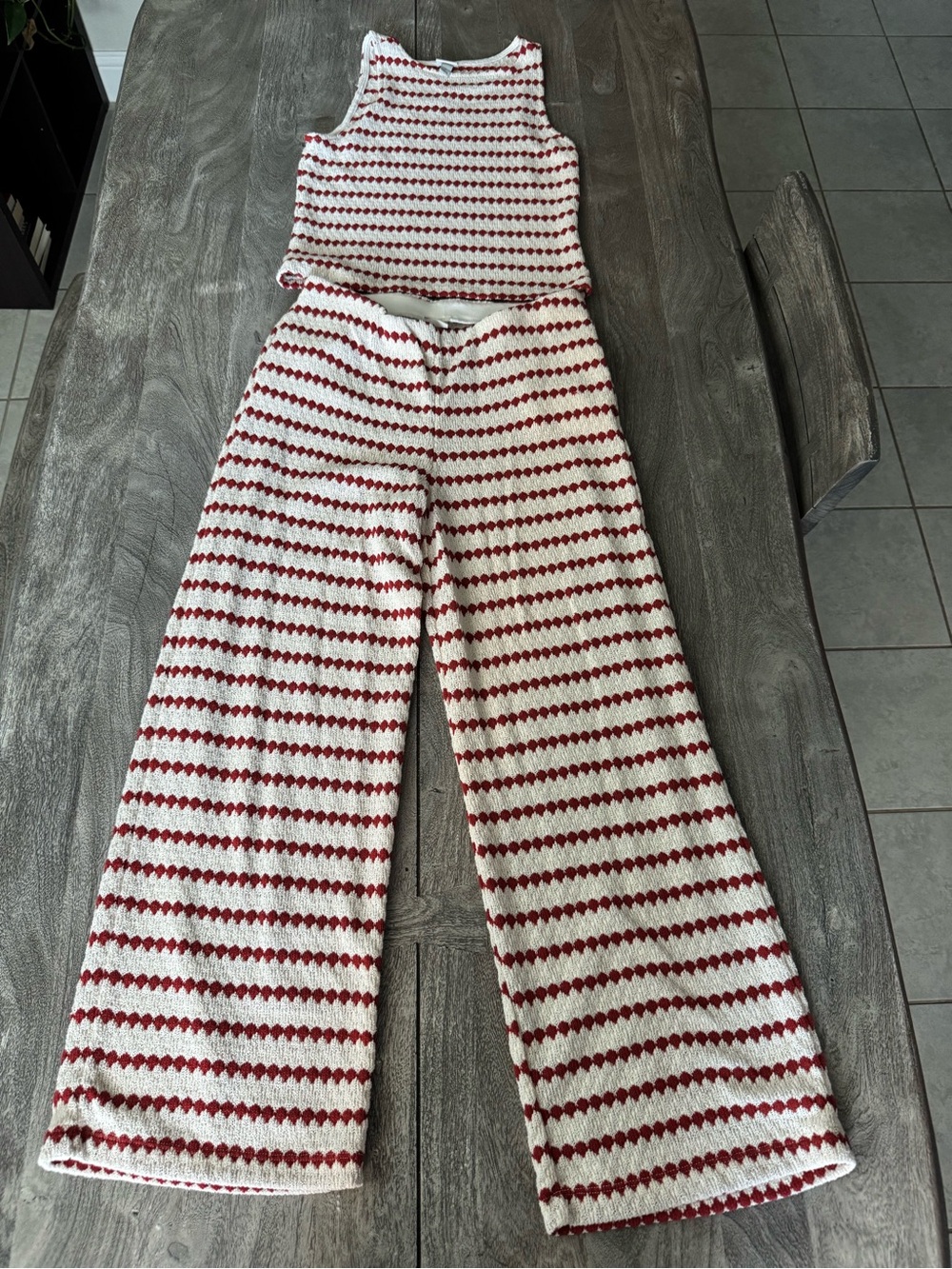 a new day Red & White Striped Knit Wide-Leg Pants Set